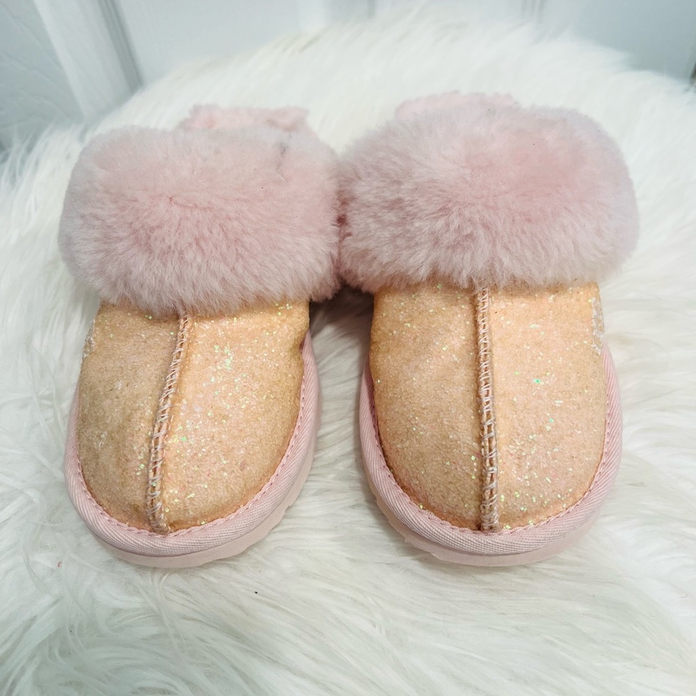 UGG Pink Glitter Pom Pom Slippers